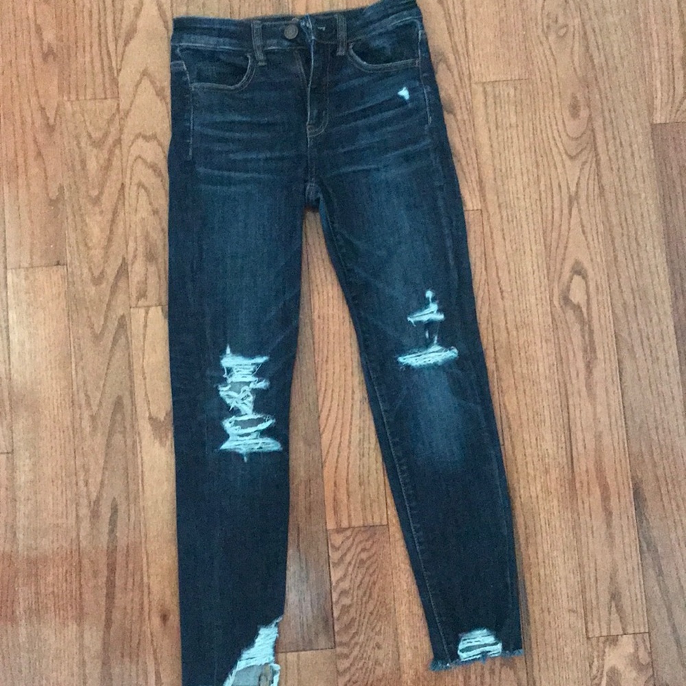 american eagle dark wash ripped jeans
